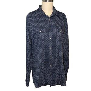 Wrangler Wrancher Shirts Mens XLT Tall Long Sleeve Geometric Print Button Down